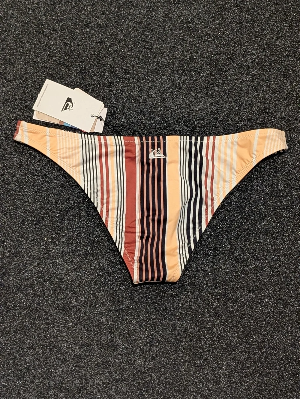 Quiksilver Women's Yellow and Rust Striped Bikini Bottom